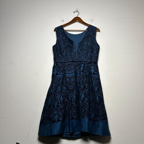VTG Beige By Eci Blue Dress Women 10 Paisely Pattern Black Blue Sleeveless Midi - Picture 1 of 11